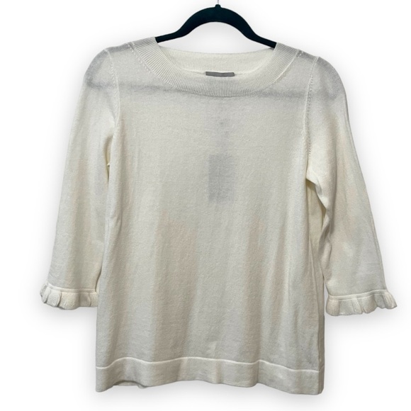 Pure Collection Optic White Cashmere Blend Ruffle Cuff Scoop neck sweater NWT - Picture 1 of 5